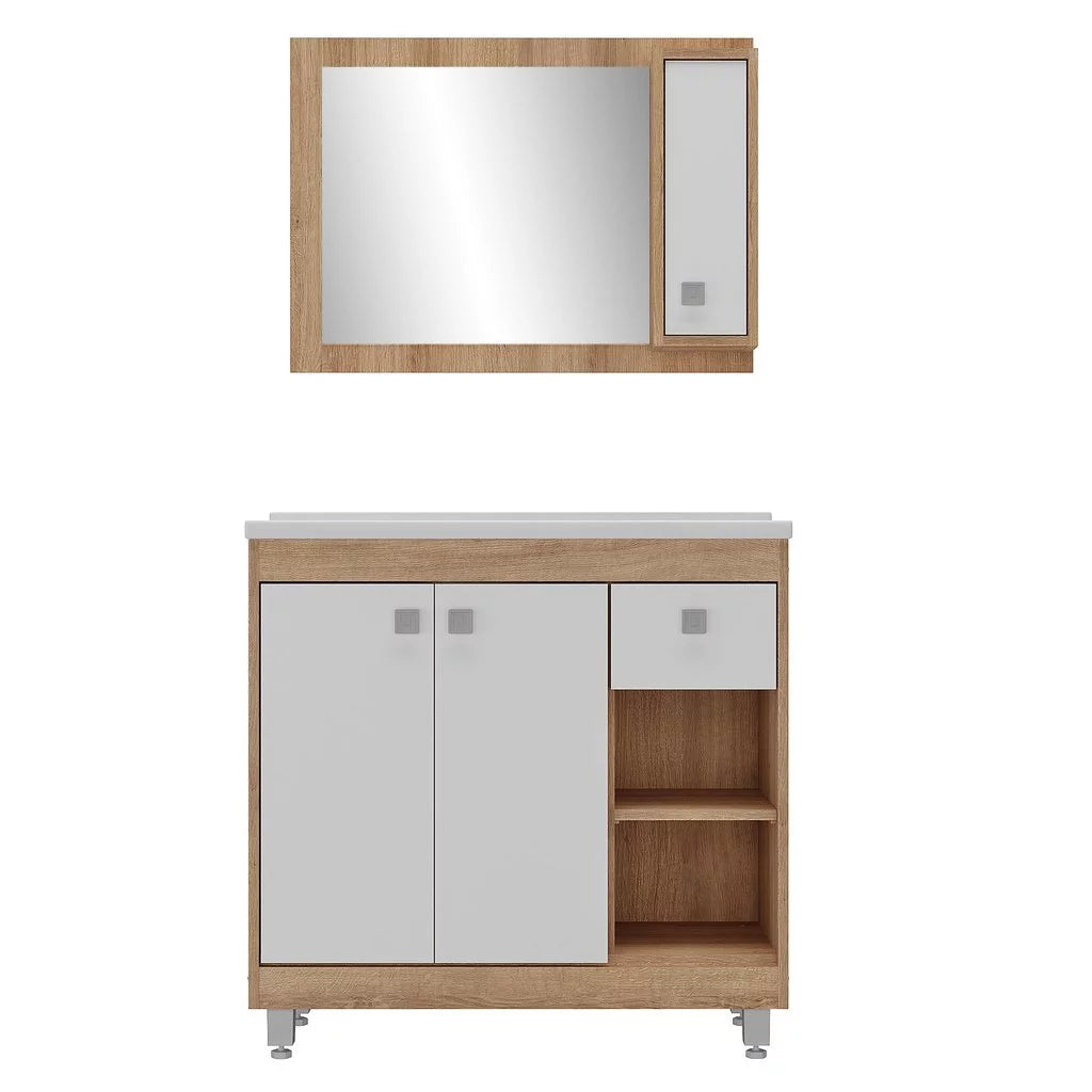 Armário Conjunto de Banheiro com Gabinete, Cuba e Espelheira 3 Portas Viena 80 cm
